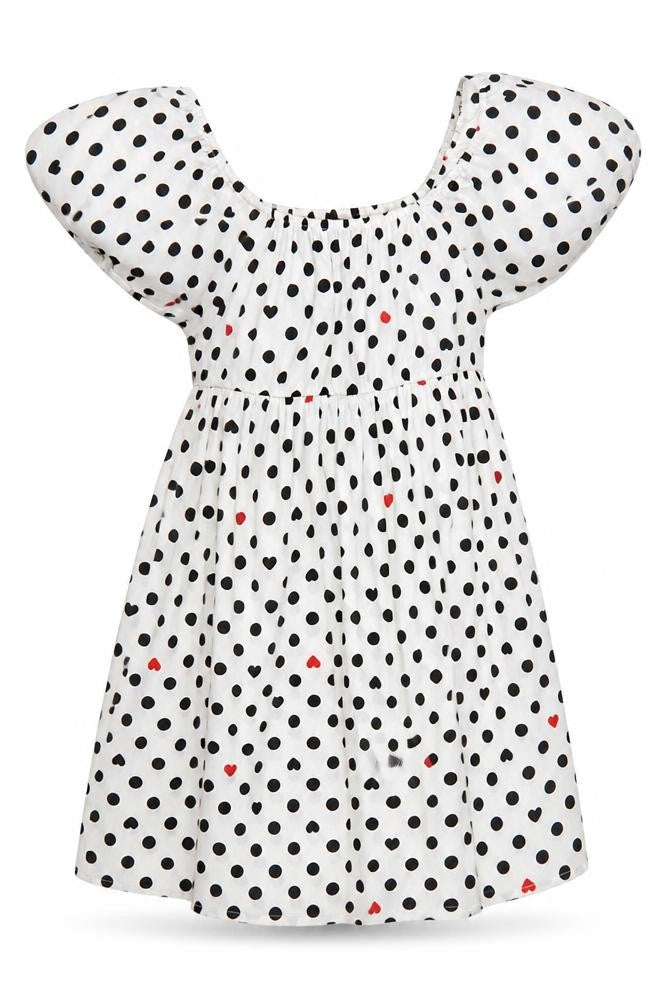 Wednesday's Girl Women's White Polka Dot Puff Sleeve A-Line Dress XS