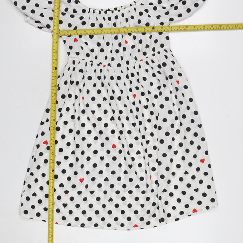 Wednesday's Girl Women's White Polka Dot Puff Sleeve A-Line Dress XS