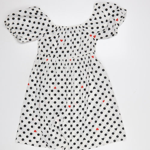 Wednesday's Girl Women's White Polka Dot Puff Sleeve A-Line Dress XS