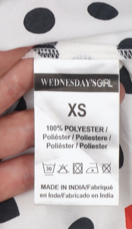 Wednesday's Girl Women's White Polka Dot Puff Sleeve A-Line Dress XS