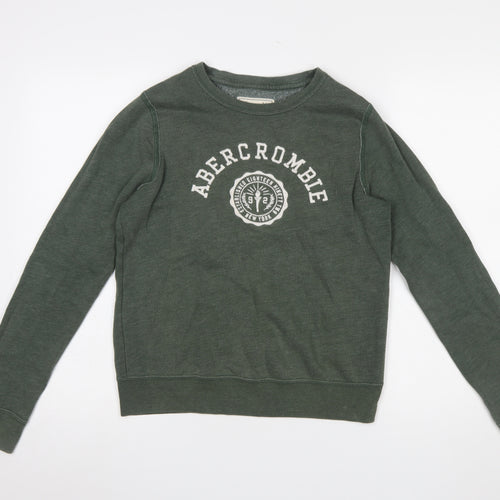 Abercrombie & Fitch Women's Green Pullover Sweatshirt Small Logo Cotton Blend