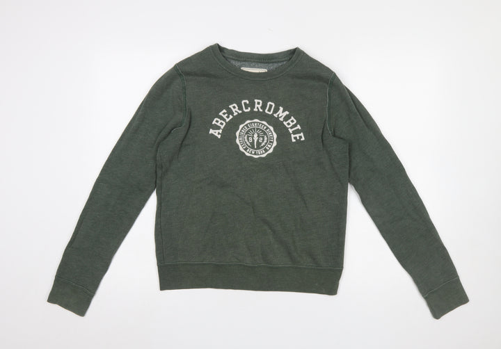 Abercrombie & Fitch Women's Green Pullover Sweatshirt Small Logo Cotton Blend