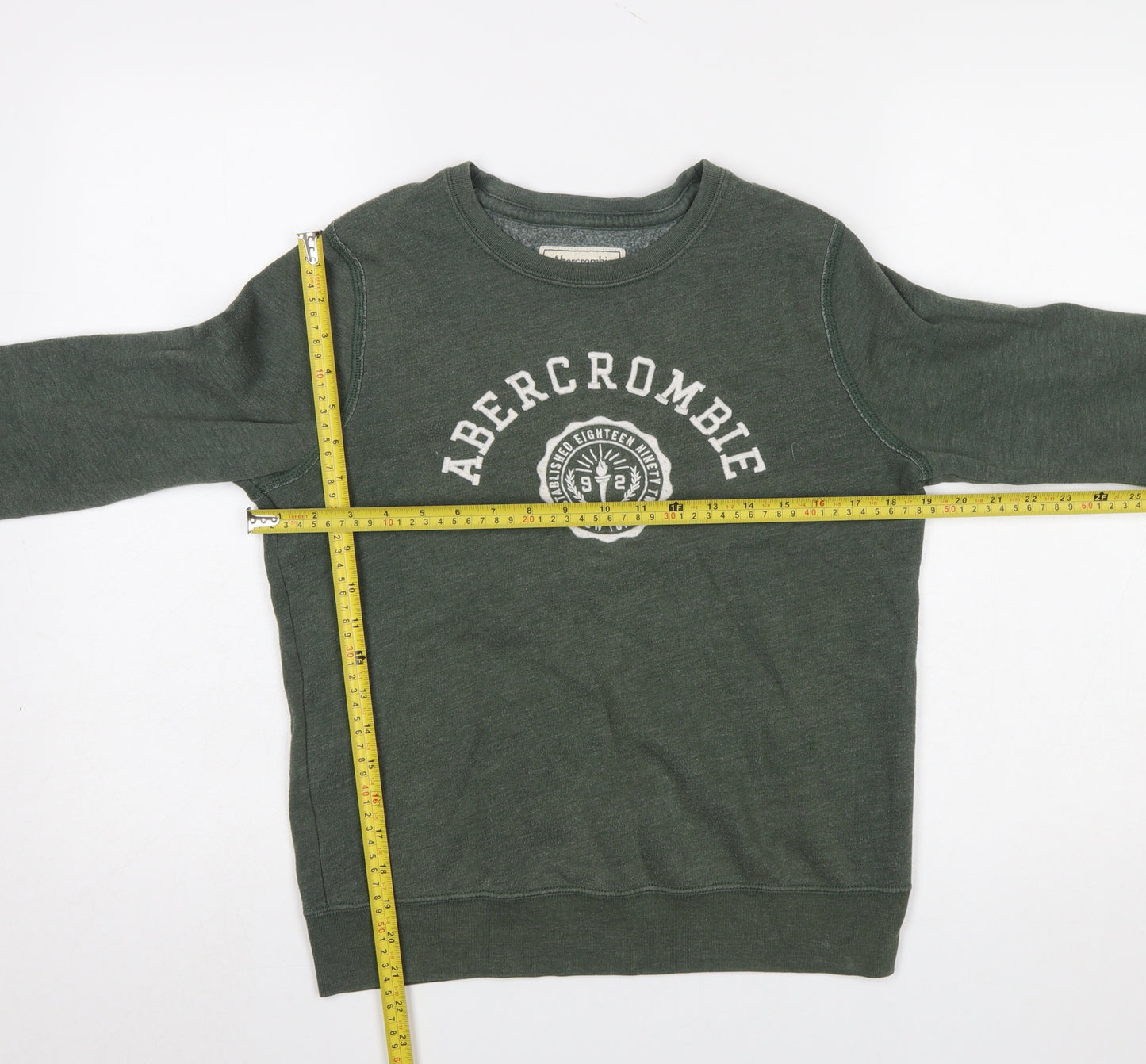Abercrombie & Fitch Women's Green Pullover Sweatshirt Small Logo Cotton Blend