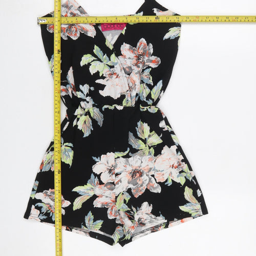 Boohoo Womens Black Floral V-Neck Sleeveless Playsuit Size 8