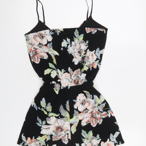 Boohoo Womens Black Floral V-Neck Sleeveless Playsuit Size 8