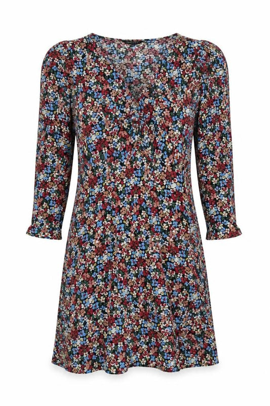 Front view of Peacocks Women’s Multicoloured Floral A-Line Dress, size UK 12
