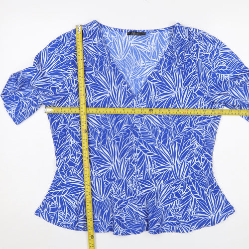 Dunnes Stores Women's Blue Floral V-Neck Button Blouse Medium