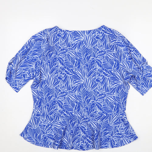 Dunnes Stores Women's Blue Floral V-Neck Button Blouse Medium
