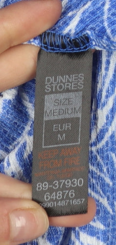 Dunnes Stores Women's Blue Floral V-Neck Button Blouse Medium