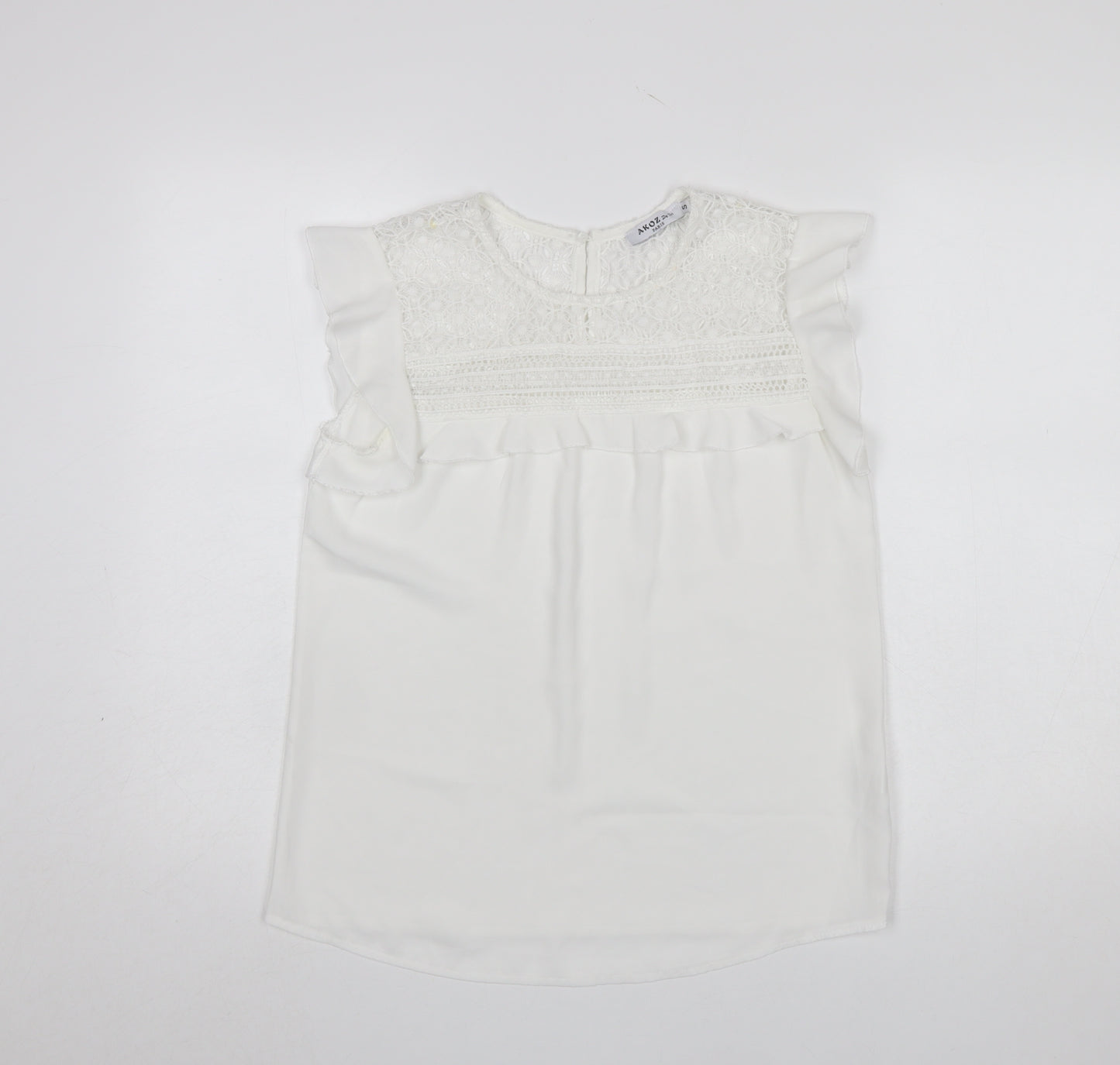 Akoz De Toi Paris Women's White Lace Ruffle Sleeveless Blouse Size S