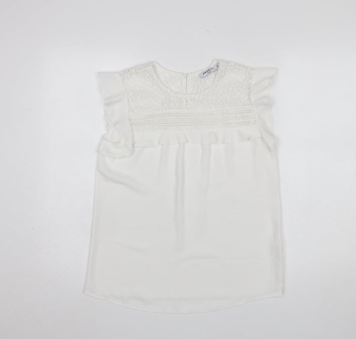Akoz De Toi Paris Women's White Lace Ruffle Sleeveless Blouse Size S