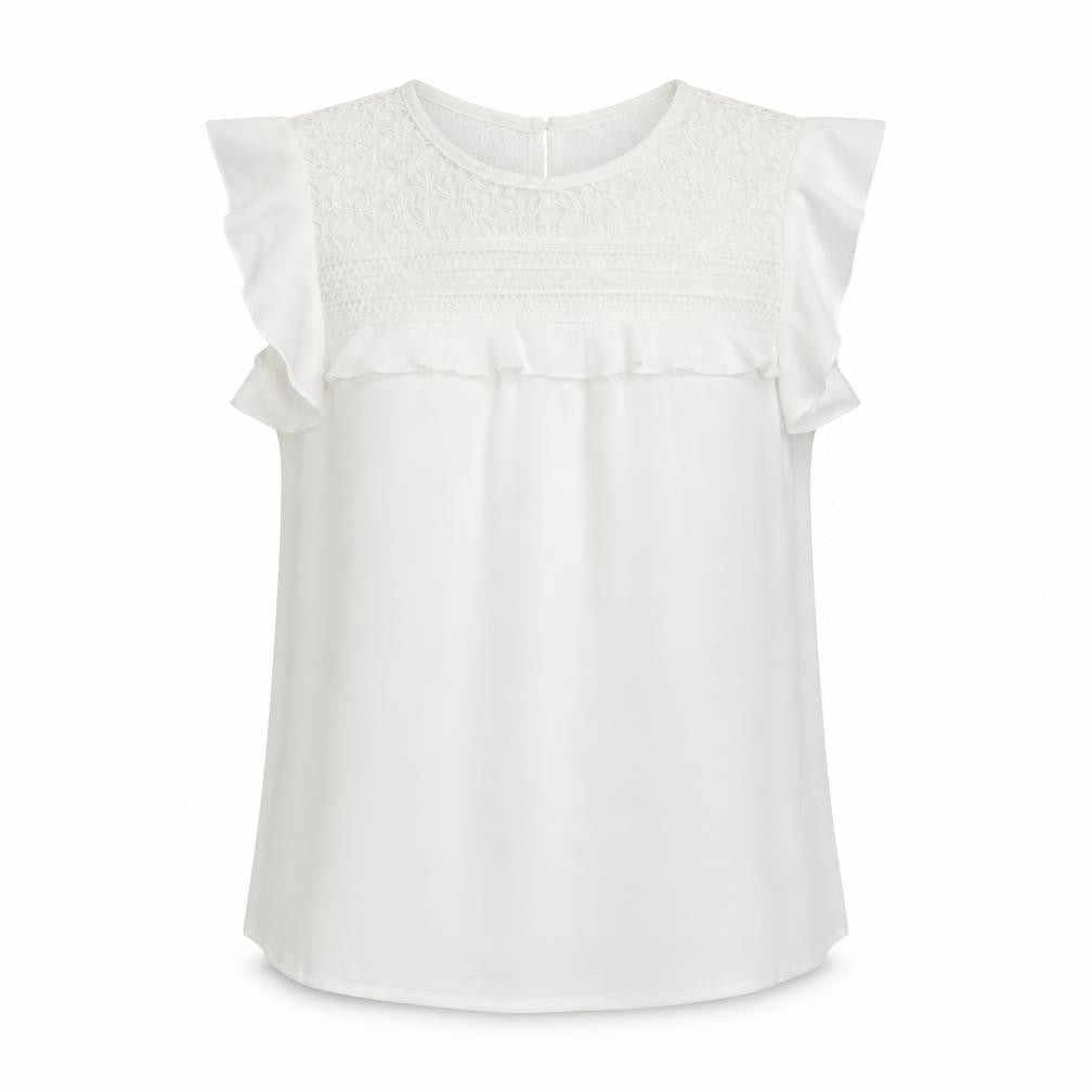 Akoz De Toi Paris Women's White Lace Ruffle Sleeveless Blouse Size S