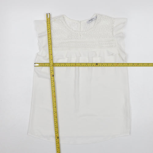 Akoz De Toi Paris Women's White Lace Ruffle Sleeveless Blouse Size S
