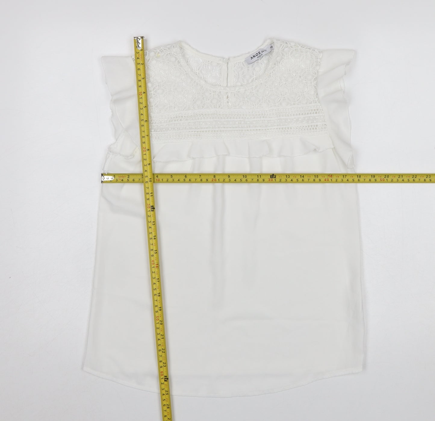 Akoz De Toi Paris Women's White Lace Ruffle Sleeveless Blouse Size S