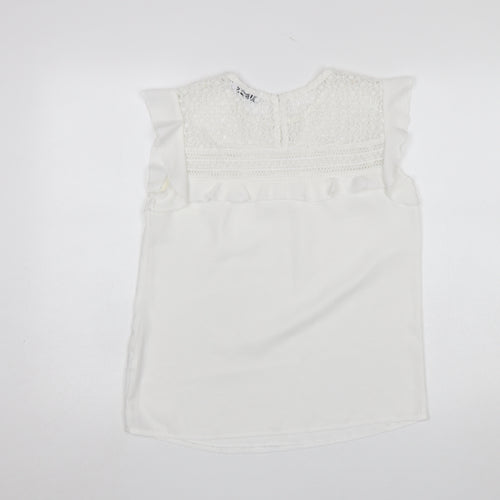 Akoz De Toi Paris Women's White Lace Ruffle Sleeveless Blouse Size S