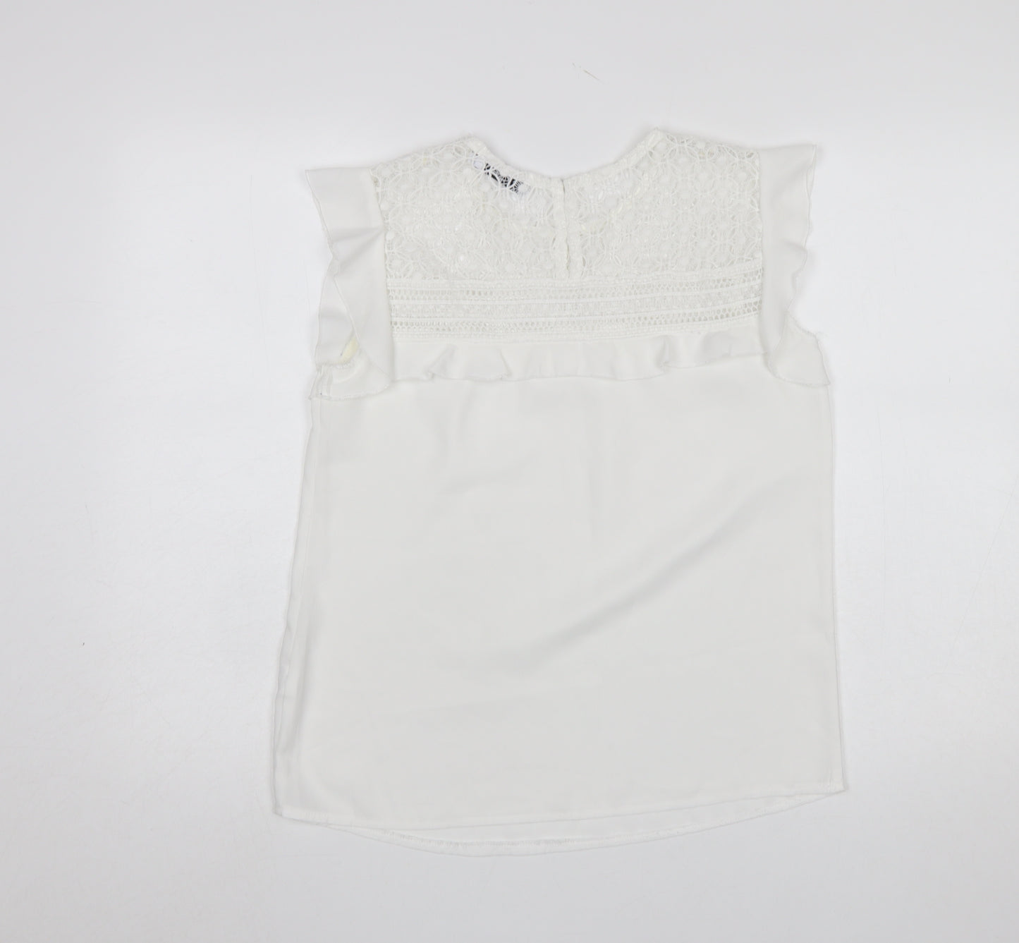 Akoz De Toi Paris Women's White Lace Ruffle Sleeveless Blouse Size S
