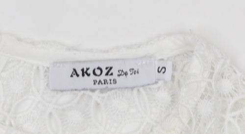 Akoz De Toi Paris Women's White Lace Ruffle Sleeveless Blouse Size S