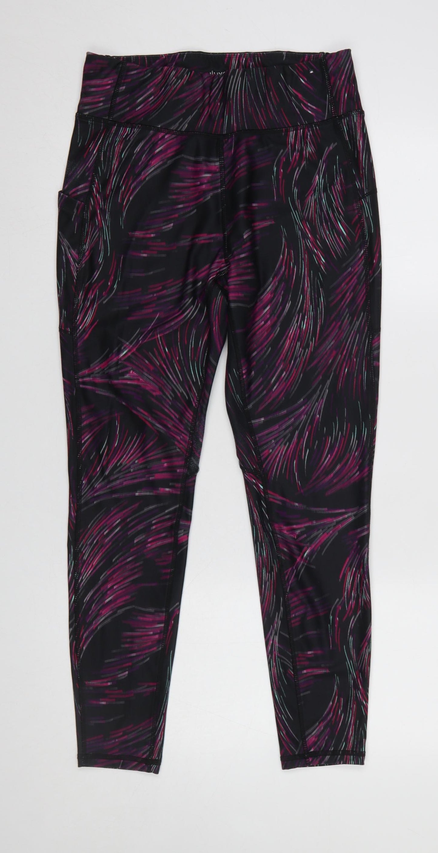 Souluxe Womens Black Purple Patterned Leggings Size 12