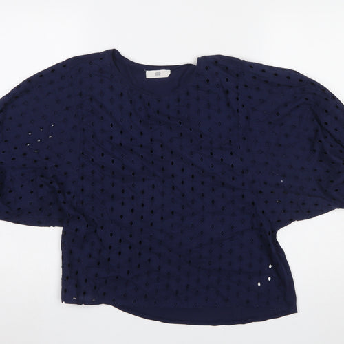 La Redoute Women Navy Blue Cotton Blouse Size 10 Balloon Sleeve