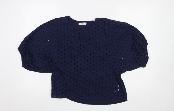 La Redoute Women Navy Blue Cotton Blouse Size 10 Balloon Sleeve