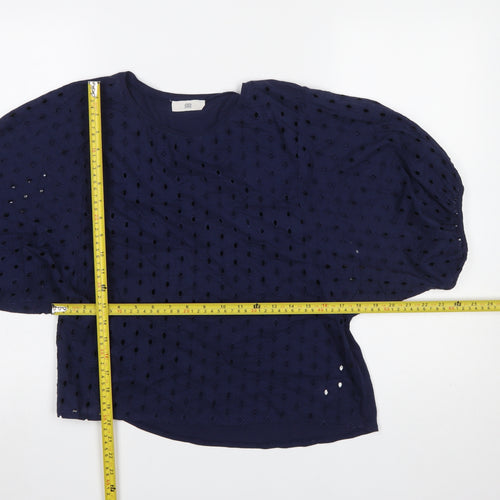 La Redoute Women Navy Blue Cotton Blouse Size 10 Balloon Sleeve