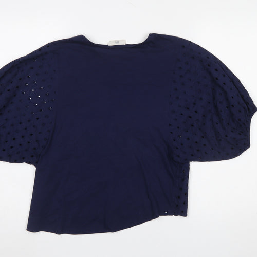 La Redoute Women Navy Blue Cotton Blouse Size 10 Balloon Sleeve