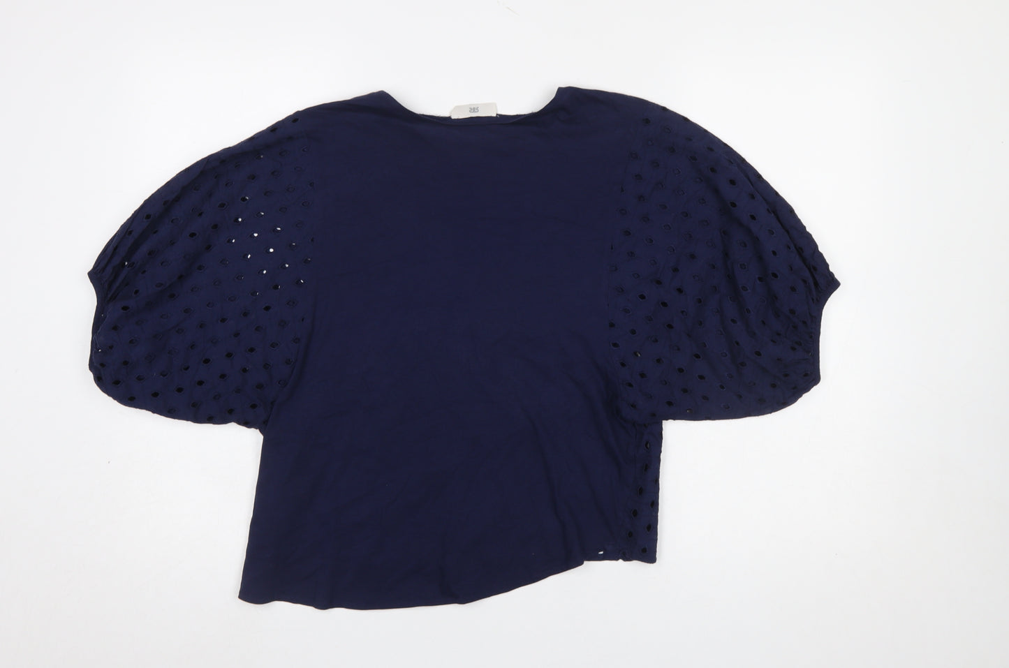 La Redoute Women Navy Blue Cotton Blouse Size 10 Balloon Sleeve
