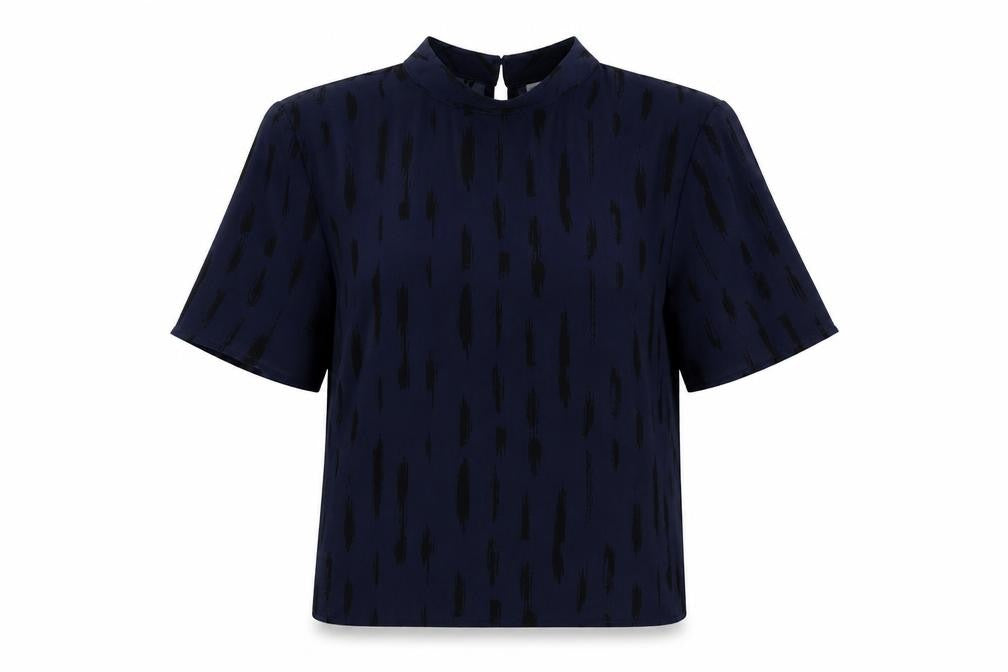 Jacqueline de Yong Women's Blue High Neck Short Sleeve Blouse Size 8
