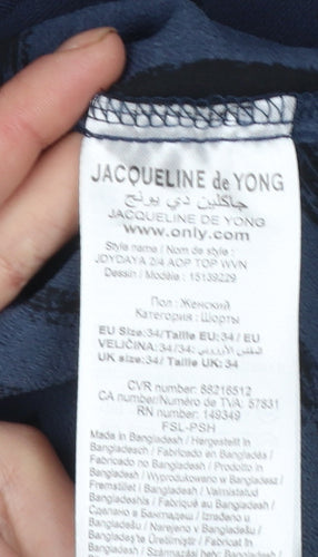 Jacqueline de Yong Women's Blue High Neck Short Sleeve Blouse Size 8