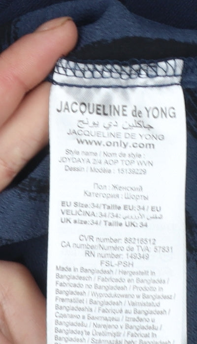 Jacqueline de Yong Women's Blue High Neck Short Sleeve Blouse Size 8
