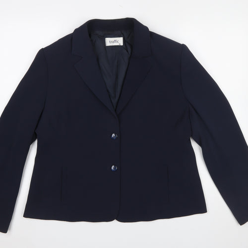 Traffic Women Navy Blue Size 16 Classic Single-Breasted Blazer