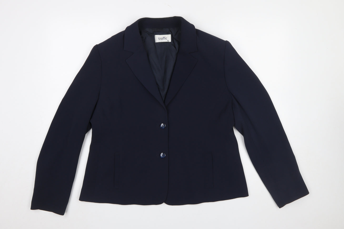 Traffic Women Navy Blue Size 16 Classic Single-Breasted Blazer