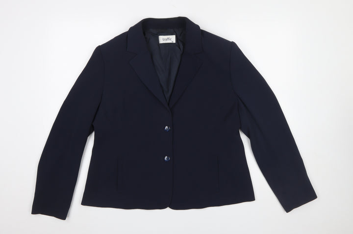 Traffic Women Navy Blue Size 16 Classic Single-Breasted Blazer