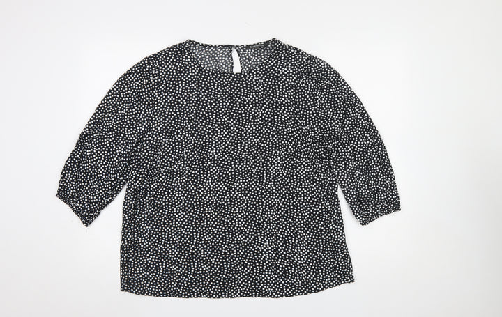 Bonmarché Women’s Black Polka Dot 3/4 Sleeve Viscose Blouse Size 12
