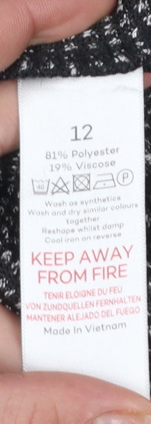 Bonmarché Women’s Black Geometric Knit Pull-On Trousers Size 12