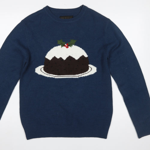 Red Herring Men Blue Medium Christmas Pudding Knit Jumper