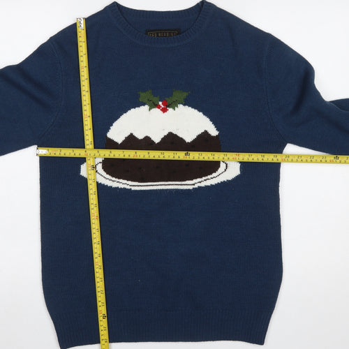 Red Herring Men Blue Medium Christmas Pudding Knit Jumper