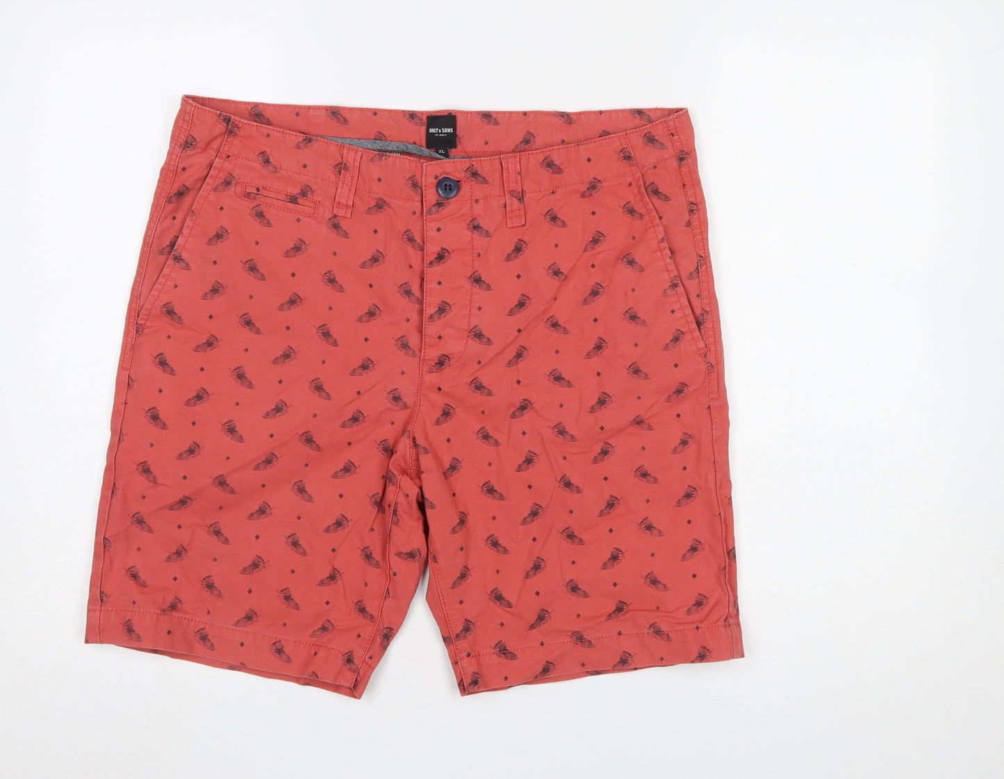 Only & Sons Men’s Red Printed Chino Shorts Size XL 38in