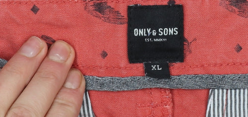 Only & Sons Men’s Red Printed Chino Shorts Size XL 38in