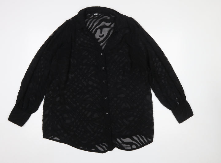 Yours Women's Black Animal Print Sheer Long Sleeve Blouse UK 14