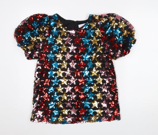 Savida Womens Multicoloured Sequin Puff Sleeve Party Top Size 10