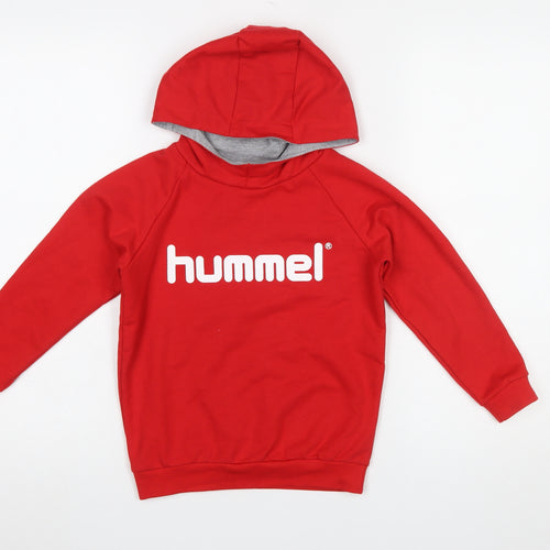 Hummel Boys Red Pullover Hoodie Size 6 Years Cotton Blend Logo Top