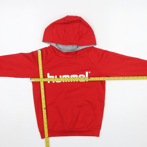 Hummel Boys Red Pullover Hoodie Size 6 Years Cotton Blend Logo Top