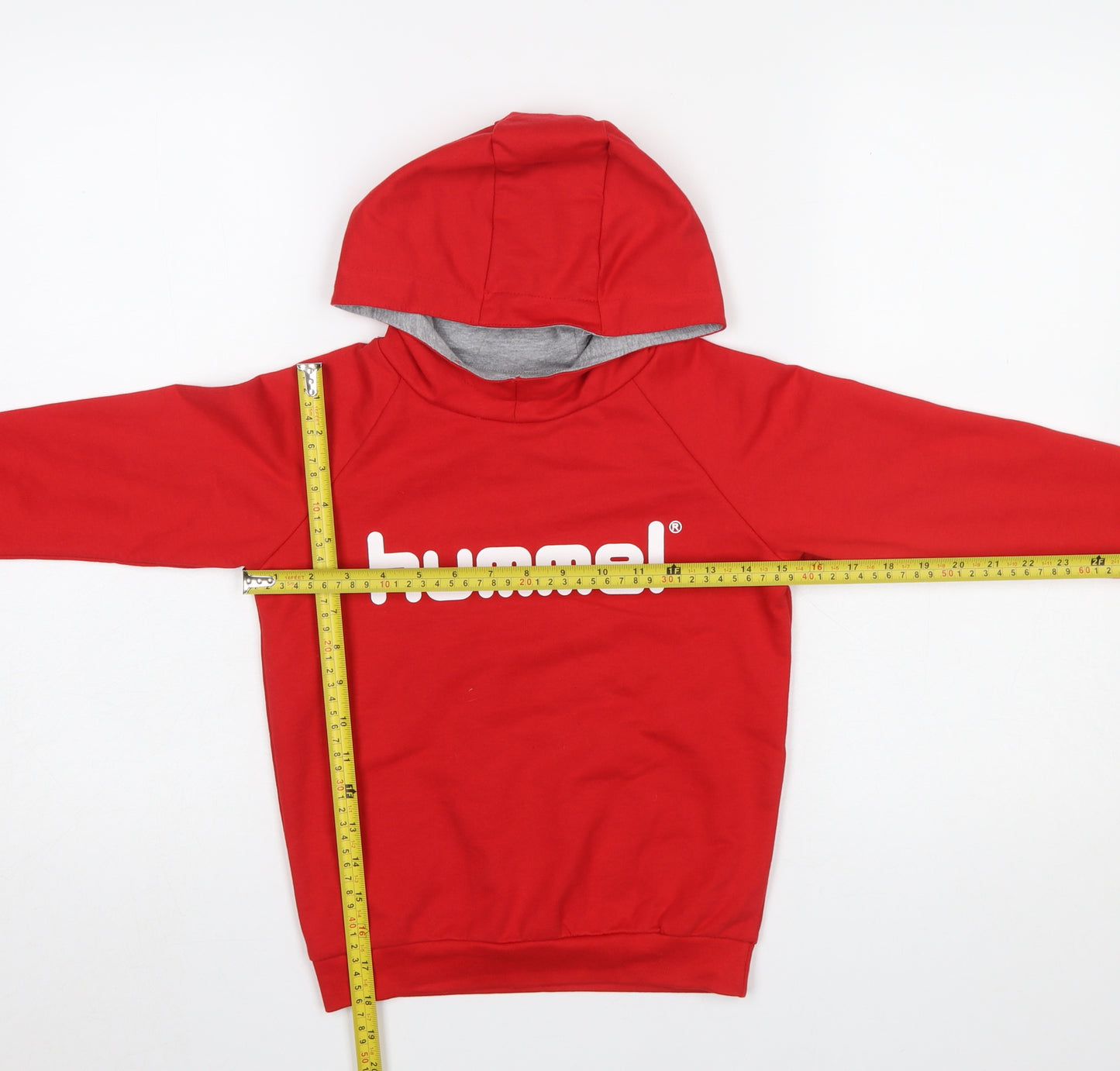 Hummel Boys Red Pullover Hoodie Size 6 Years Cotton Blend Logo Top