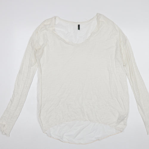 Benetton Womens White Basic Long Sleeve Viscose T-Shirt Size M
