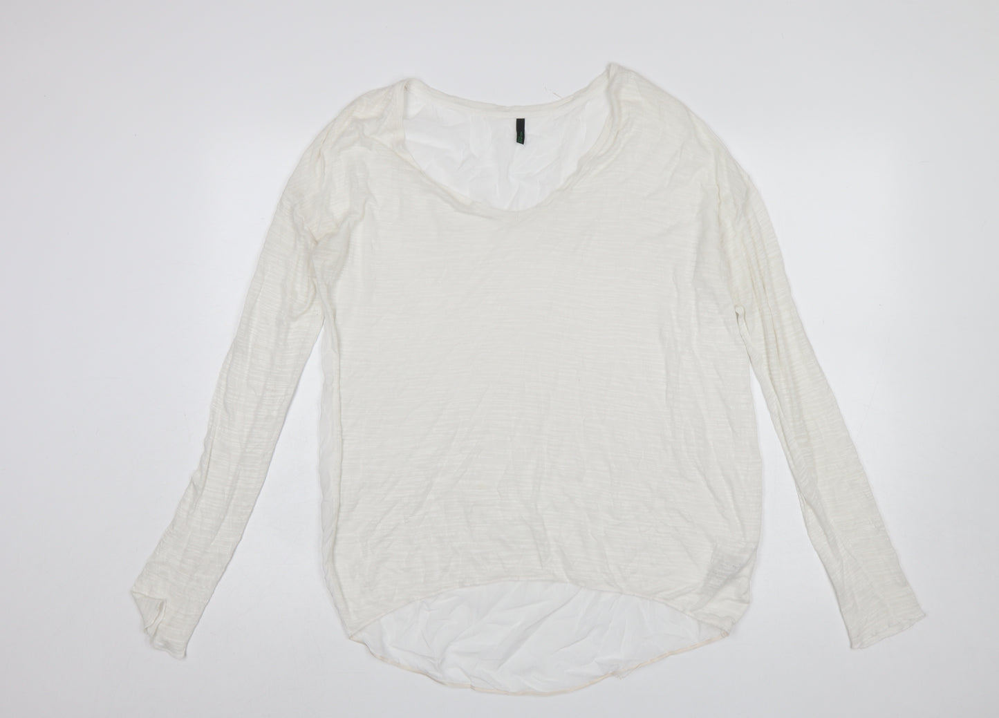 Benetton Womens White Basic Long Sleeve Viscose T-Shirt Size M