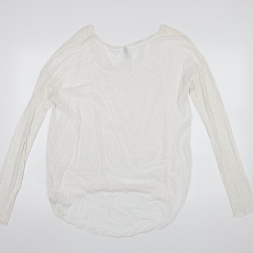 Benetton Womens White Basic Long Sleeve Viscose T-Shirt Size M
