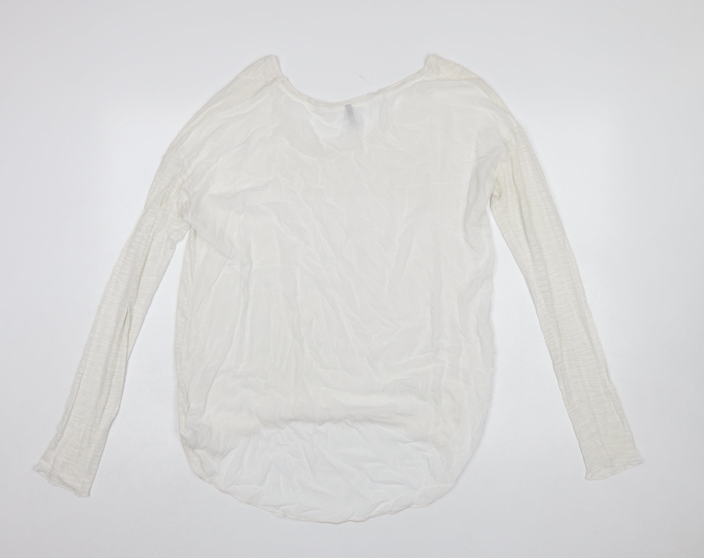 Benetton Womens White Basic Long Sleeve Viscose T-Shirt Size M