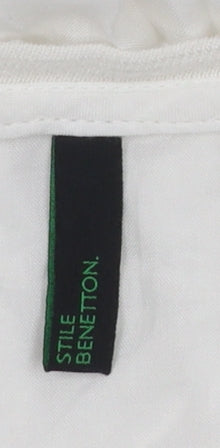 Benetton Womens White Basic Long Sleeve Viscose T-Shirt Size M