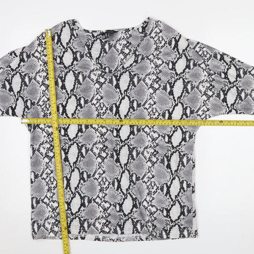 New Look Women's Grey Snake Print 3/4 Sleeve V-Neck Blouse Size 8